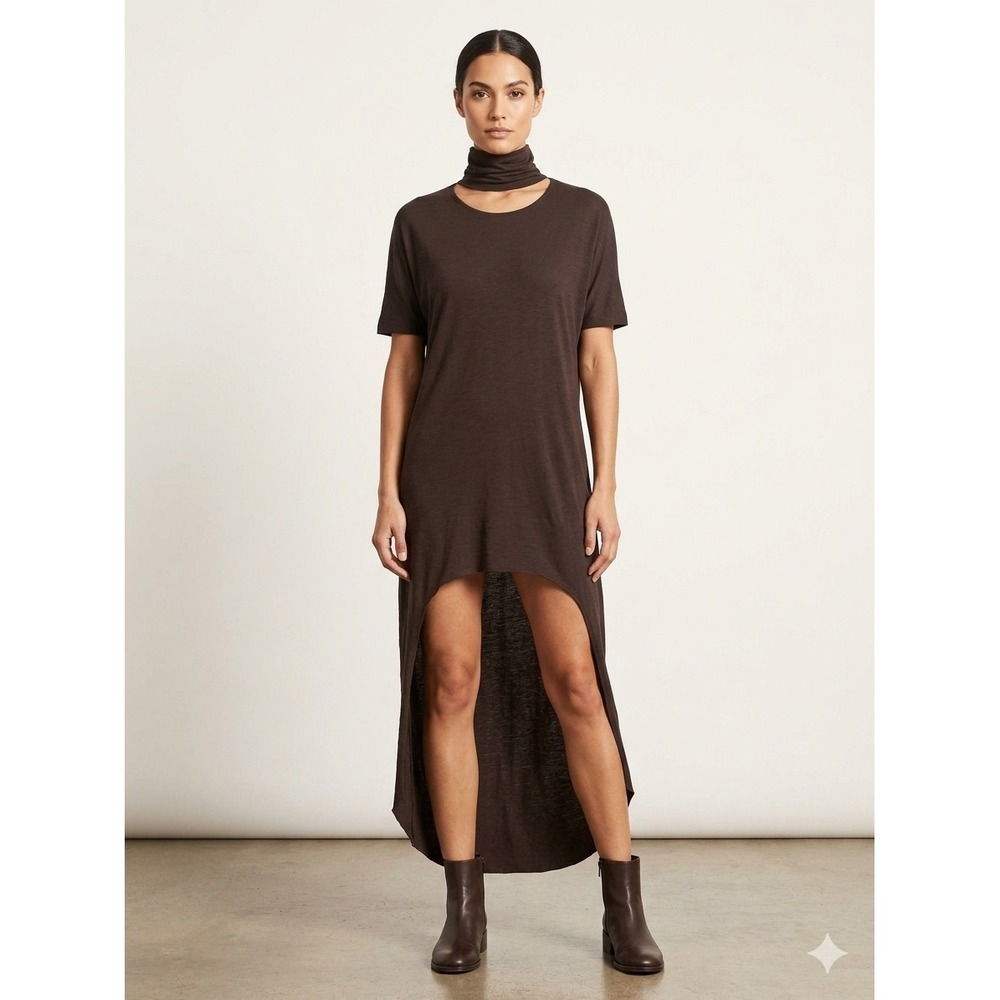 Abi Ferrin Brown Bamboo Rayon High Low Tunic Cowl Neck Top Small USA Made